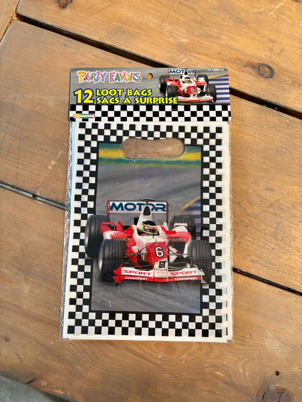 Race Car Loot Bags - Vintage with Checkered Design (12 Pack)